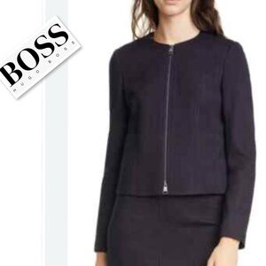 HUGO BOSS Javidar Bicolor Check Jersey Lady Blazer Jacket In Midnight Fantasy 12